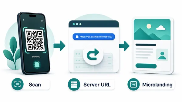 Dynamic QR code passing through a managed link before opening the current destination.